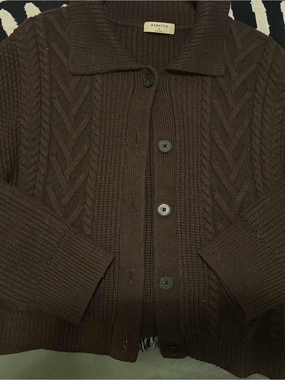 Babaton Chocolate Brown Cable-Knit Button Cardigan